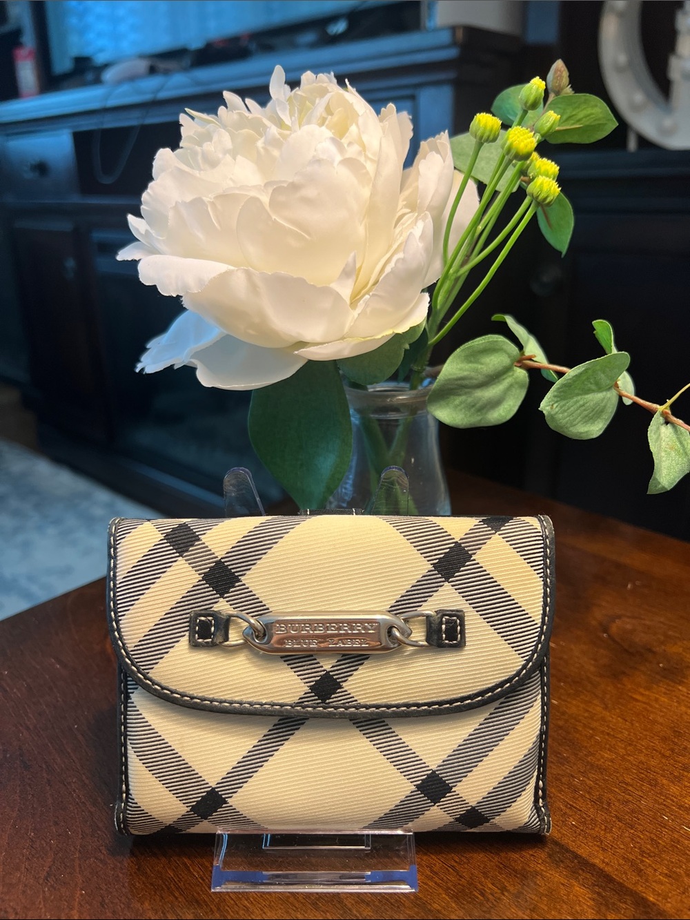 Authentic Burberry The Label Cream and Black Check Compact Wallet